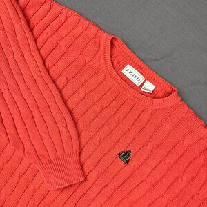 IZOD Sweater Orange Cable Knit Logo Pullover Crewneck Cotton Size Large USA Made